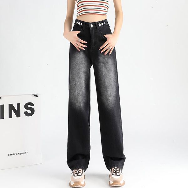 

fall baggy gradient jeans for women loose high waist denim straight pants casual trousers female pantalones 6550, Blue