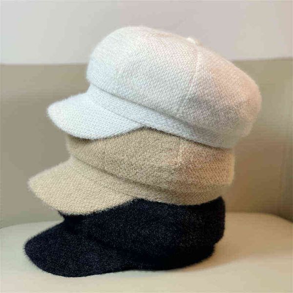 

hbp stingy brim hats korean version trendy new chenille octagonal cap duck tongue women's versatile autumn and winter warm solid color, Blue;gray