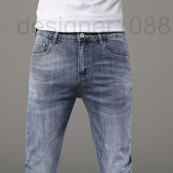 

men's jeans designer trendy brand spring and summer new light blue jeans men's elastic slim fit casual long pants lcsn