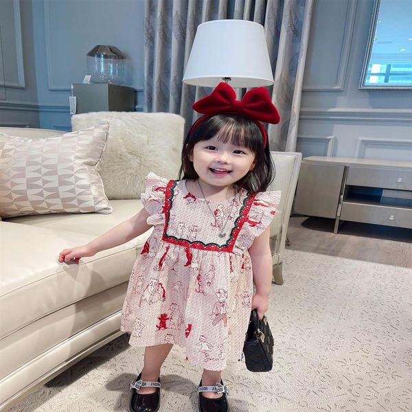 

jumping meters summer princess short sleeve applique girls cotton dresses for baby stripe costume selling kids dress307k, Red;yellow