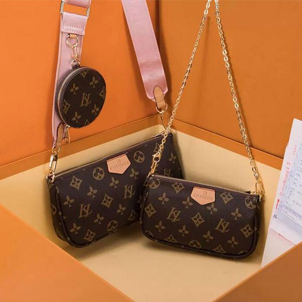 

brown flower three piece set mens shoulder bag womens bags crossbody purse messenger bags handbags flowers designers pu leather handbag wall