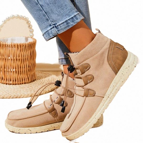 

classy fall winter ankle boots round toe antiskid lace up suede shoes women casual flat heels with buckle 4 colors solid short booties r1qf#, Black