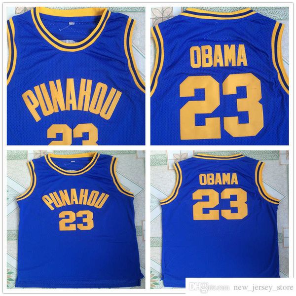 

stitched ncaa mens vintage basketball jerseys college 23 barack obama punahou high school jersey blue white shirts s-2xl, Black