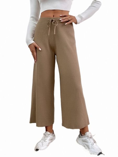 

drawstring waist wide leg knit pants z9al#, White;black