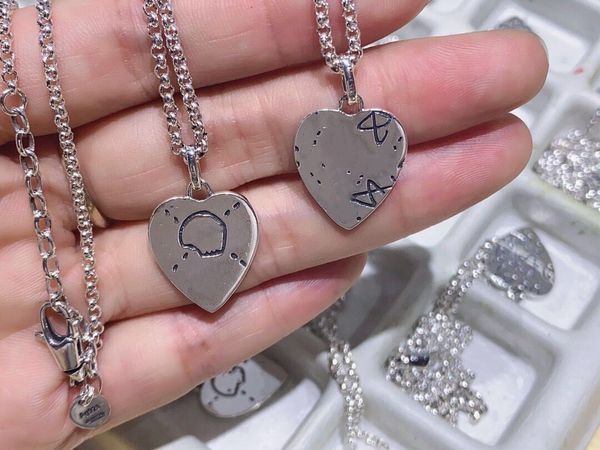 

heart pendant necklace designers women men charm chain fashion tiatanium steel love shape engraved necklaces, Silver