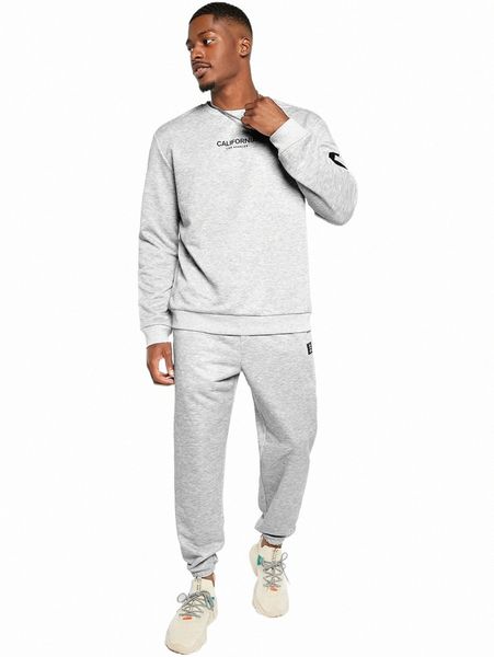 

men letter graphic drop shoulder pullover & sweatpants set 490k#, Gray