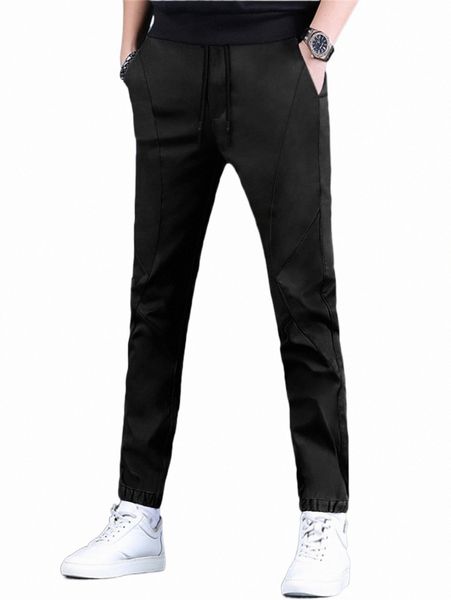 

men solid slant pocket pants u86z#, Black