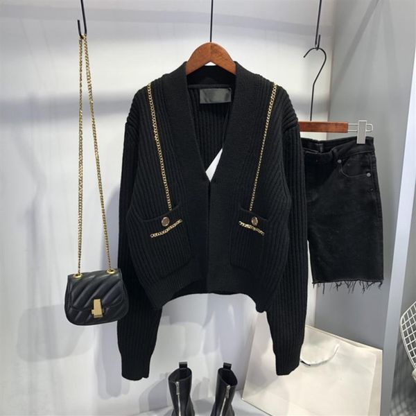 

fashion star same paragraph black chain sweater cardigan vertical stripes three-dimensional version ladies short cardigan ba272n, White;black