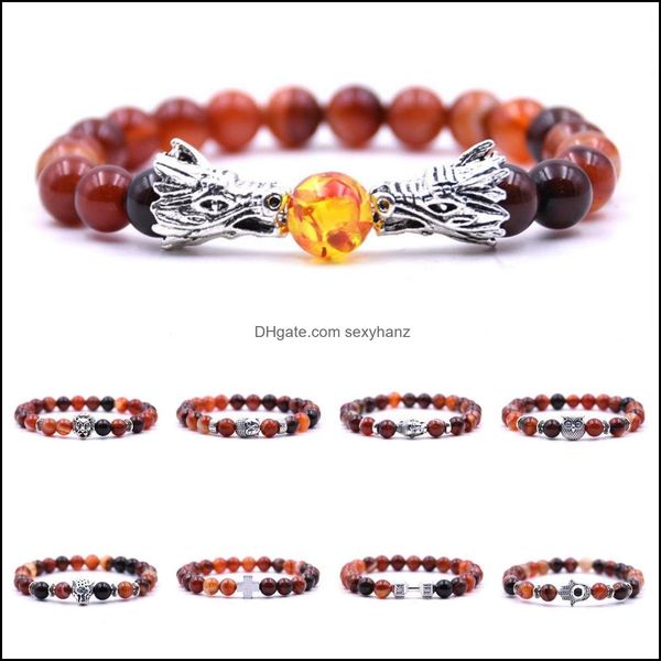 

beaded strands natural stone bracelet bangle luxury charm palm dragon lion owl armor barbell leopard skl cross buddha bea sexyhanz dhpbd, Black