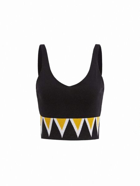 

mod geo pattern crop cami knit i4ua#, White;black