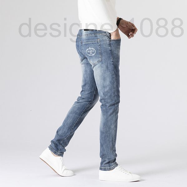 

men's jeans designer summer thin light color jeans men's elastic slim fit fashion brand leisure versatile simple washed middle wai, Blue