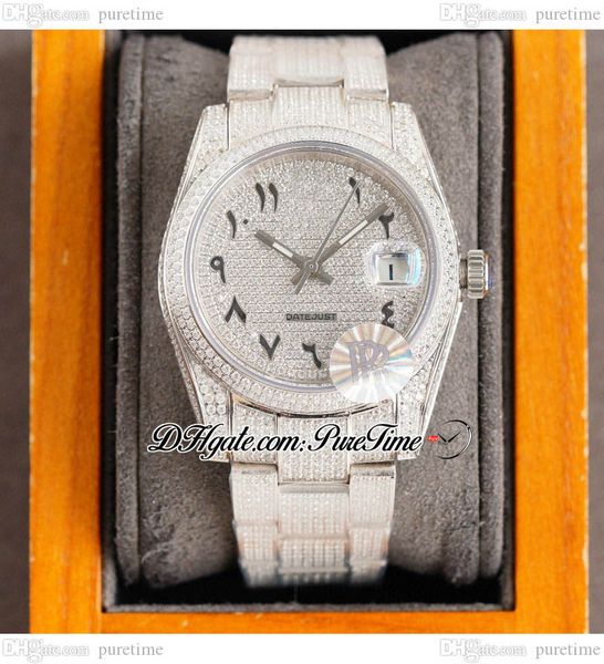 

rf 36 126234 miyota automatic mens ladies watch paved diamond black arabic script dial fully iced out diamonds 904l oystersteel bracelet pur, Slivery;brown