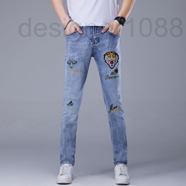 

men's jeans designer early spring new tiger head badge embroidered jeans men's 2022 summer grey straight pants mjy8, Blue