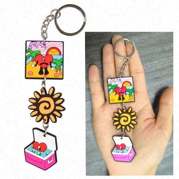 

new design designer soft pvc keyring accessories wholesale 3d bad bunny keychain glowing in night ready to ship, White;pink