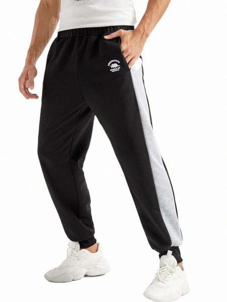 

men letter graphic contrast side seam sweatpants c11i#, Black
