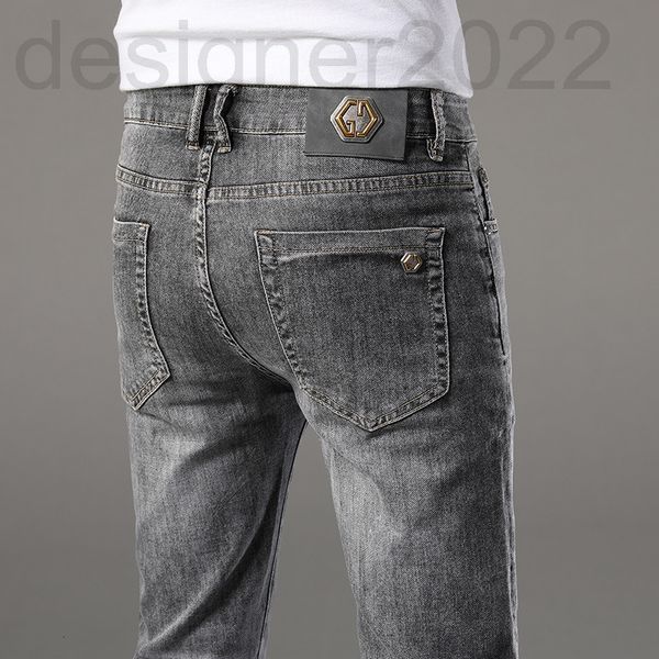 

men's jeans designer spring and autumn fashion brand thin smoke grey jeans men's korean style fashionable versatile straight pants, Blue