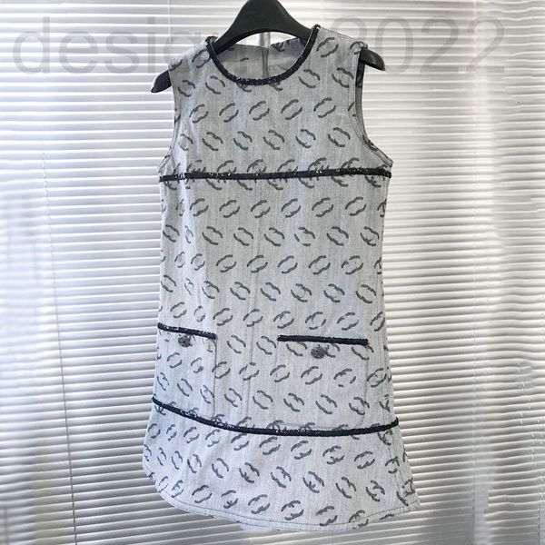 

casual dresses designer gao ding's small fragrance yarn dyed denim jacquard sleeveless dress is fashionable for summer wear kgff, Black;gray
