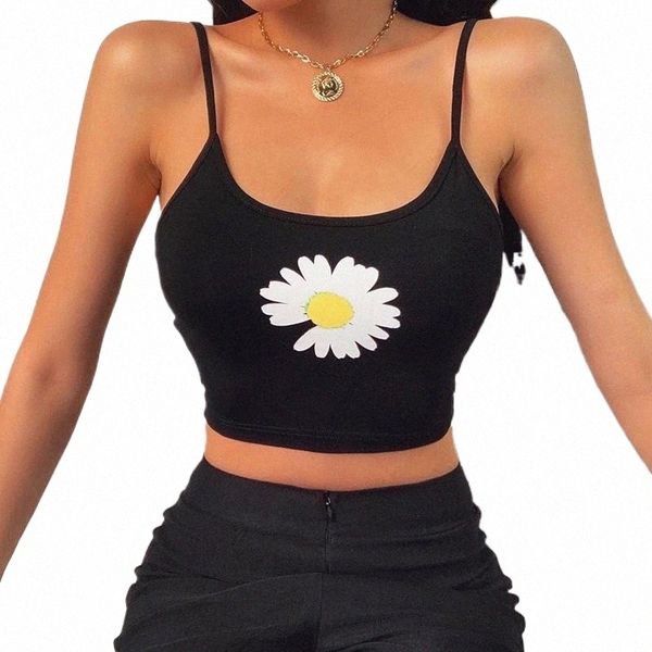 

women's tanks & camis fashion women daisy printing sleeveless summer casual slim crop clothes q0sr#, White