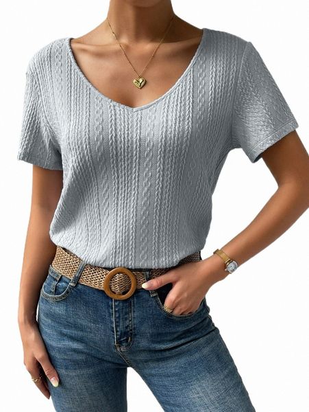 

solid cable knit tee g1i4#, White