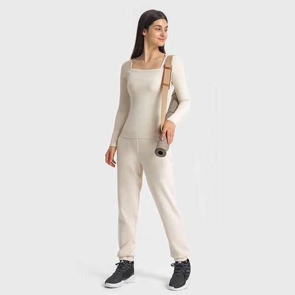 

lu-10 yoga sport shirtlong-sleeved breathable running training gym fitness clothes women athletic t-shirt, White