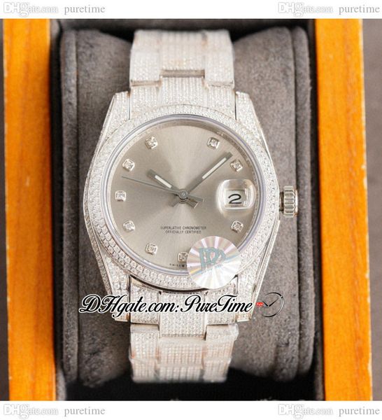 

rf 36 126234 miyota automatic mens ladies watch paved diamond rhodium dial fully iced out diamonds 904l oystersteel bracelet womens watches, Slivery;brown