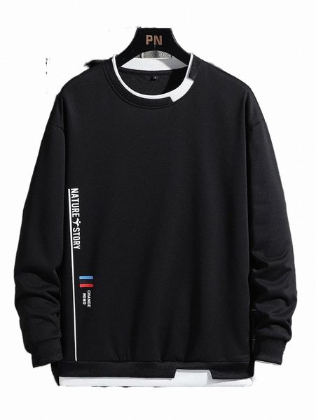 

men letter graphic 2 in 1 sweatshirt z54w#, Black