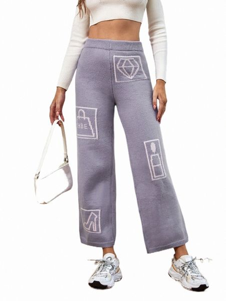 

bag & letter pattern knit pants k3sc#, White;black