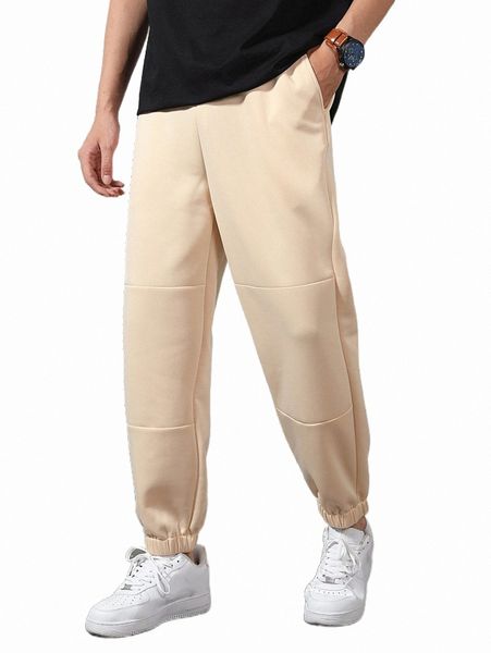 

men slant pockets drawstring waist sweatpants x76r#, Black