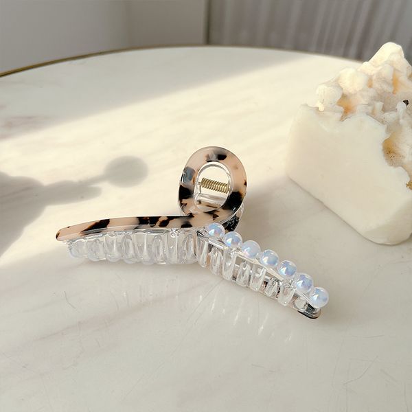 

women splicing color cross hair clamp clips acetic acid ribbon pearl hair claws length 11 cm large hairpins for female wash ponytail headdre, Slivery;golden