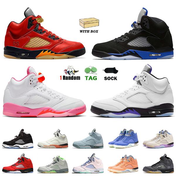 

2022 men women jumpman 5 5s basketball shoes with box for her pinksicle sail racer blue easter white oreo black muslin raging bull unc