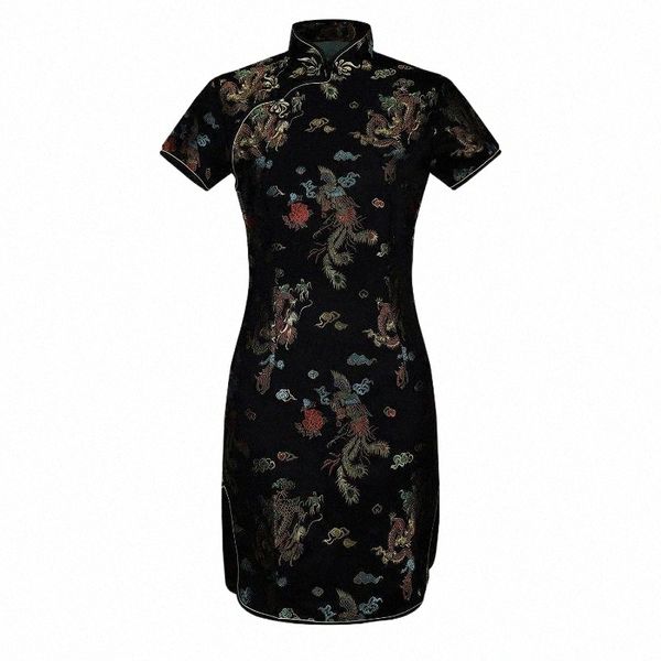 

ethnic clothing vintage dragon&phoenix qipao elegant women oversize cheongsam 3xl 4xl 5xl 6xl mandarin collar mini chinese dress vestid 71fn, Red