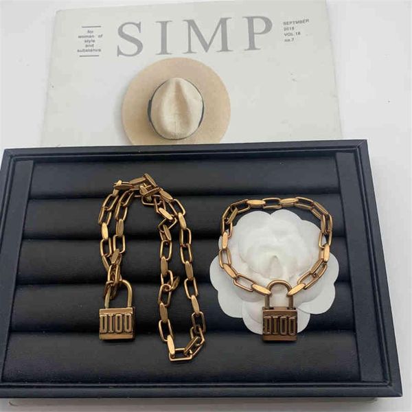 

designer jewelry new letter lock necklace women's thick chain fashion high version necklace bracelet women281e, Silver