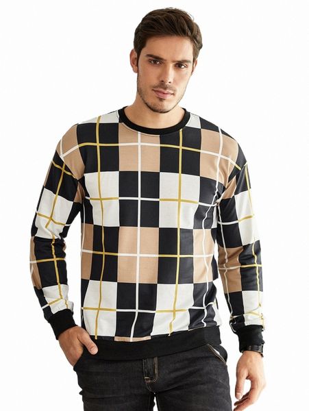 

men plaid drop shoulder sweatshirt f4mp#, Black