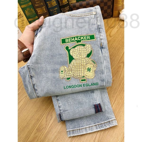 

men's jeans designer fashion brand diamond jeans men's summer thin light blue fashion digital printing slim fit feet new pants 8gt