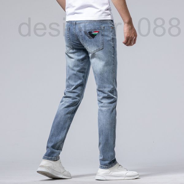 

men's jeans designer 2022 spring and summer men's fashion brand printed embroidered legged jeans european goods versatile light ex, Blue
