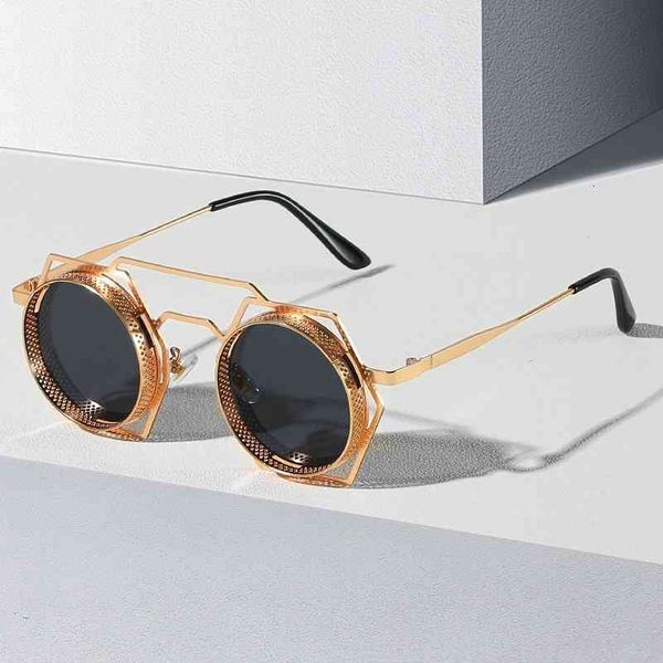 

sunglasses style personality hexagon small round frame sunglasses fashion metal trend sun shading hollow out batch 2vyw, White;black