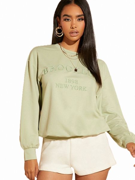 

bae letter embroidery drop shoulder sweatshirt q3tb#, Black