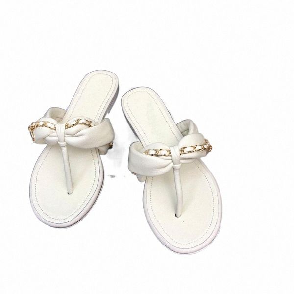 

lambskin purple sandals women flat low heel flip-flops metal chain matching vacation beach slippers fashion bow black white mule