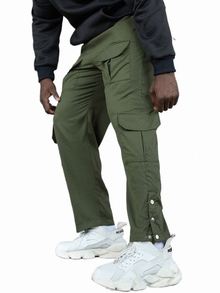 

extended sizes men flap pocket side button hem pants c0fg#, Black
