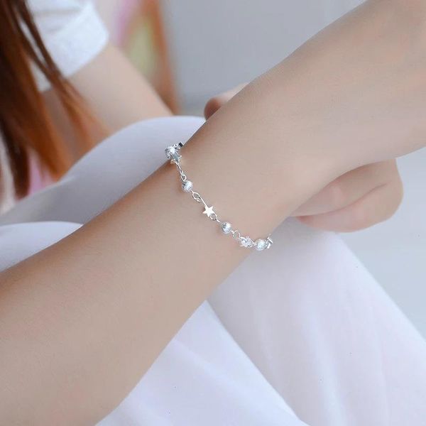 

silver color chain strands hollow ball star bracelet for women party anniversary gifts elegant fashion simple jewelry accessory, Black