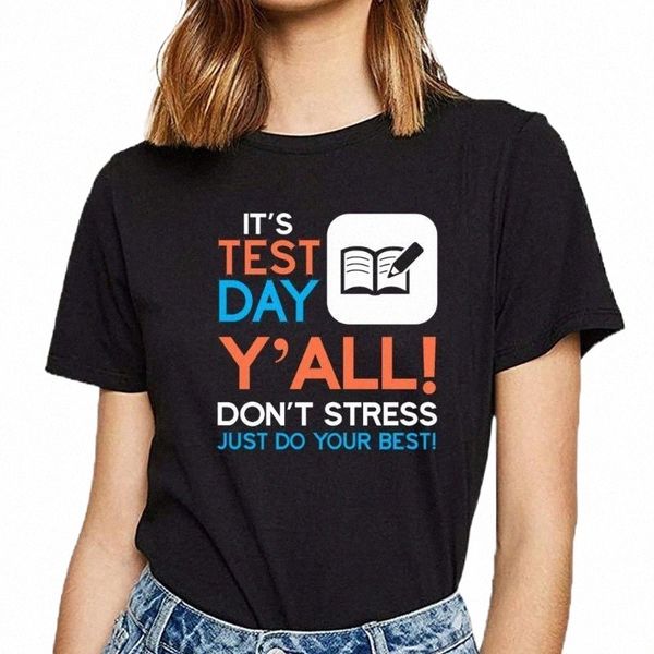 

women's t-shirt t shirt test day funny for teachers casual black print female q5iq#, White