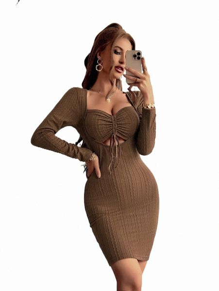 

drawstring front bodycon dress m5fq#, Black;gray