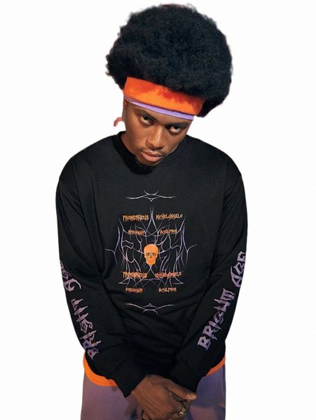 

romwe street life guys letter skull graphic sweatshirt s06d#, Black
