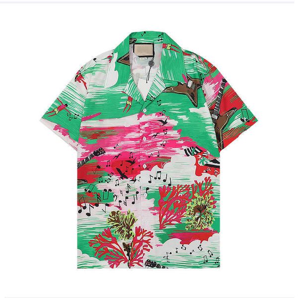 

summer luxury designer mens viscose bowling shirt with island print hawaii floral casual shirts men slim fit short sleeve dress shirt, White;black