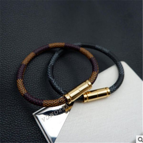 

men's and women's bracelets source stainless steel rose gold bracelet 19cm woven leather rope bracelet 298c, Golden;silver