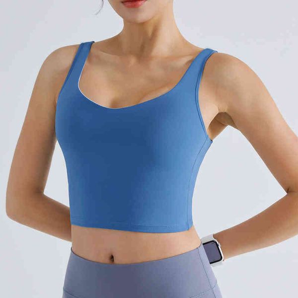 

nude high elastic double shoulder with u-back fixed cup fitness bra pilates yoga vest