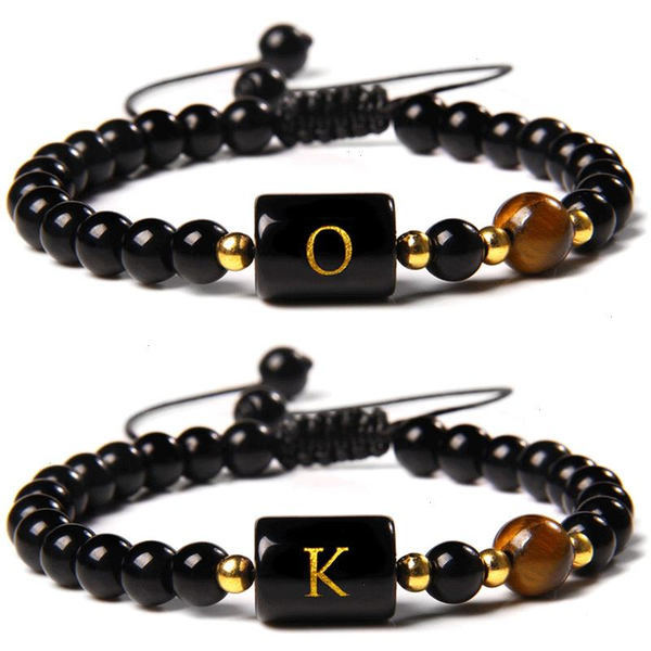 

black rope braid bracelets women strands men 26 letters charm bangle fengshui onyx agat natural tiger eye stone beads bracelet