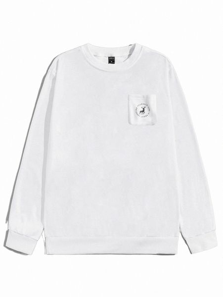 

men elk & slogan graphic sweatshirt q637#, Black