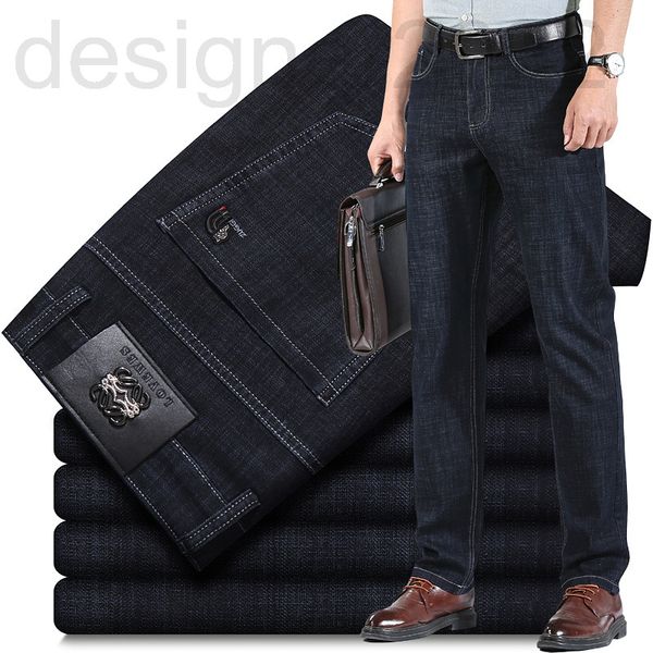 

men's jeans designer european light luxury men's black casual business jeans high-quality fashion elastic loose straight pants thi, Blue