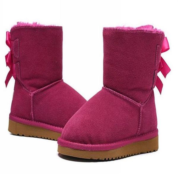 

selling kids bailey 2 bows boots genuine leather toddlers snow boots solid botas de nieve winter girls footwear toddler girls 285d, Black;grey